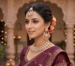Traditional Choker Necklace Set with Chandbali Earrings and Maang Tikka - Image 4