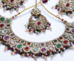 Traditional Multicolor Choker Necklace Set with Chandbali Earrings and Maang Tikka - Image 2