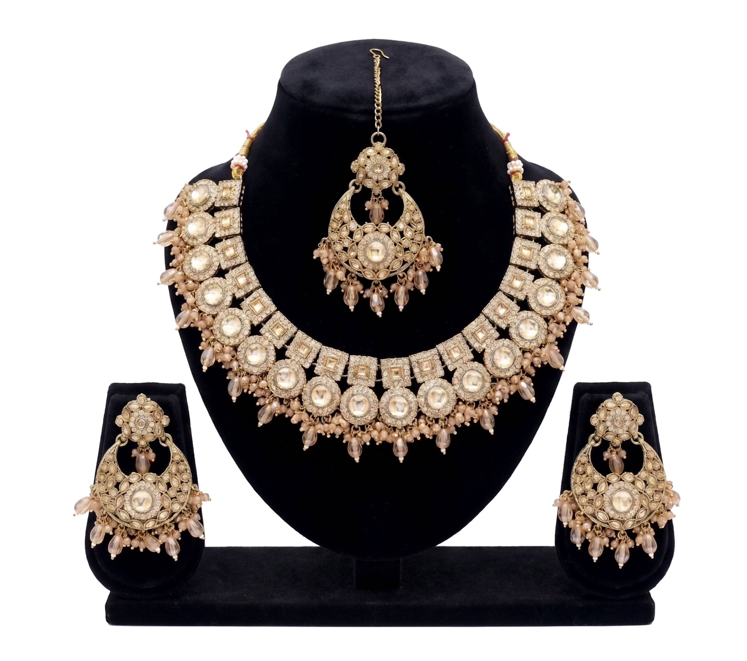 necklace_stand_1 Traditional Choker Necklace Set with Chandbali Earrings and Maang Tikka - Image 1