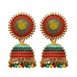 Multicolour Traditional Jhumka for Women - Ethnic Indian Meenakari Jhumki Earrings - Floral Stud Bell Drop Dangle Jewellery - Hand-painted Beaded Earrings for Wedding, Anniversary & Gift for Her - Image 3