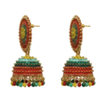 Multicolour Traditional Jhumka for Women - Ethnic Indian Meenakari Jhumki Earrings - Floral Stud Bell Drop Dangle Jewellery - Hand-painted Beaded Earrings for Wedding, Anniversary & Gift for Her - Image 5