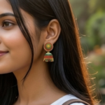 Multicolour Traditional Jhumka for Women - Ethnic Indian Meenakari Jhumki Earrings - Floral Stud Bell Drop Dangle Jewellery - Hand-painted Beaded Earrings for Wedding, Anniversary & Gift for Her - Image 2