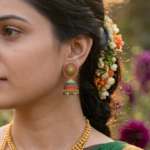 Multicolour Traditional Jhumka for Women - Ethnic Indian Meenakari Jhumki Earrings - Floral Stud Bell Drop Dangle Jewellery - Hand-painted Beaded Earrings for Wedding, Anniversary & Gift for Her - Image 4