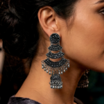 Oxidized Traditional Ethnic Hoop Jhumka Earrings for Women and Girls | Tribal Boho Chandbali Style Big Loop Earrings | Indian Fusion Fashion Jewelry for Festive and Casual Occasions | Handcrafted Antique Finish Jhumki Drop Earrings - Image 2