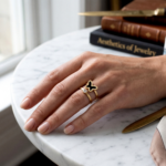 Gold Plated Rings for Women & Girls | Black Enamel Clover Butterfly CZ Stone Rings | Wrap Stackable Finger Rings Set for Daily Wear & Gift - Image 2