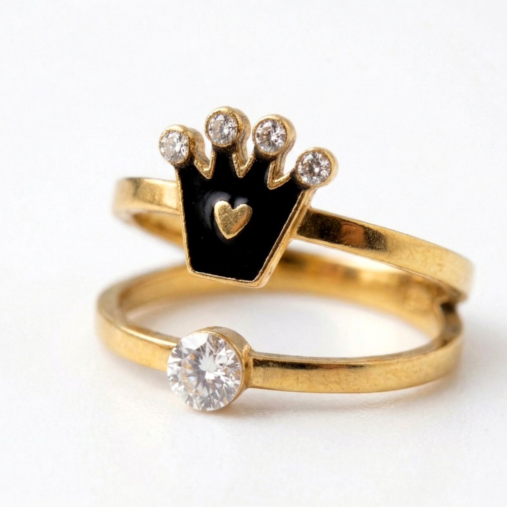 Cz Studded Black Crown Double Ring