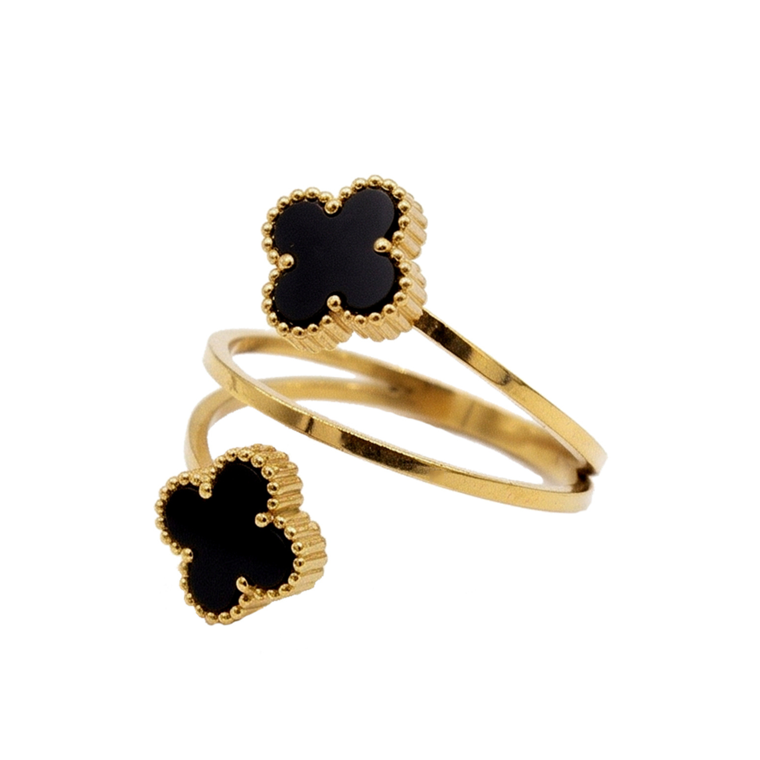 Double Black Clover Gold Plated Ring