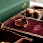 Gold Plated Rings for Women & Girls | Black Enamel Clover Single Floral CZ Stone Rings | Wrap Stackable Finger Rings Set for Daily Wear & Gift - Image 3