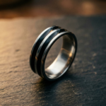 Double Black Striped Stainless Steel Thumb & Finger Ring - Image 4