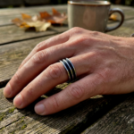 Double Black Striped Stainless Steel Thumb & Finger Ring - Image 2