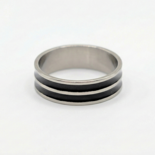 Double Black Striped Stainless Steel Thumb & Finger Ring