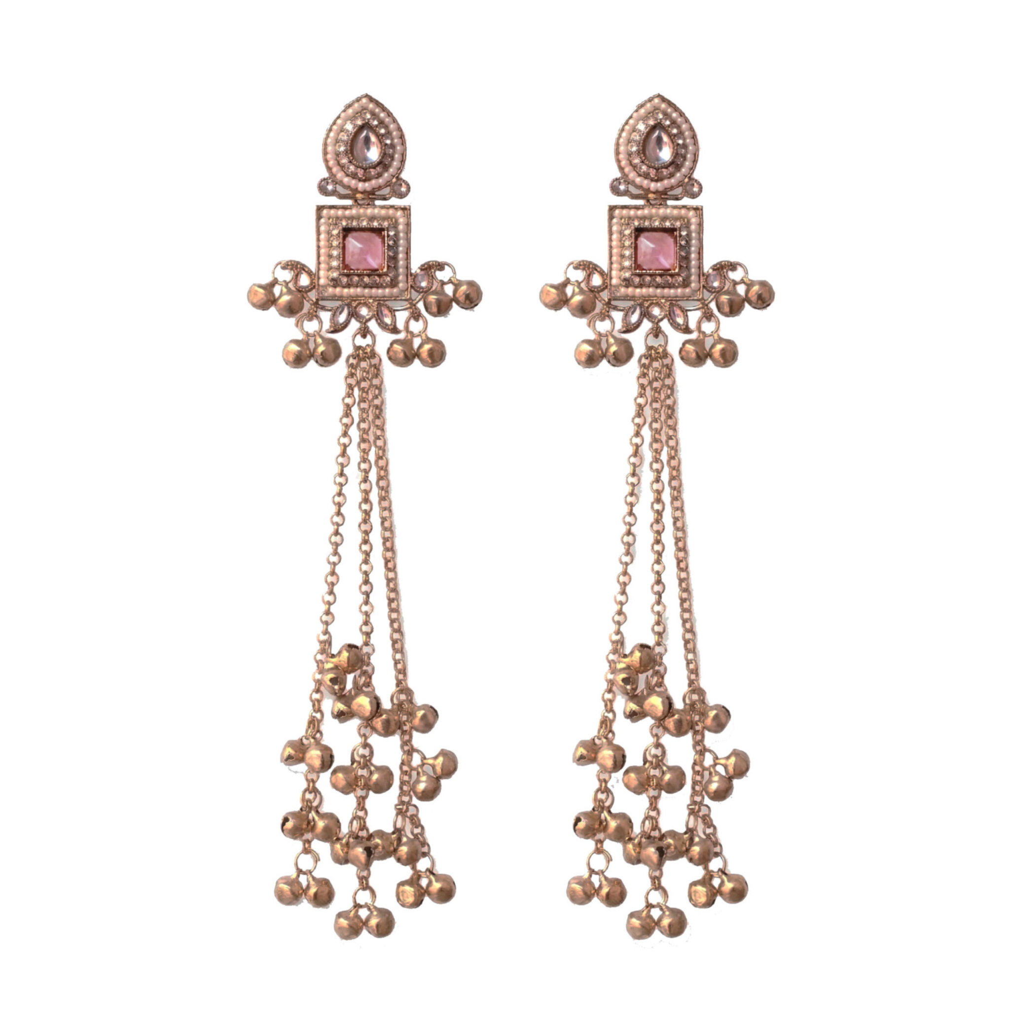 pink stone kashmiri earrings