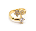Gold Plated Cubic Zirconia Flower Open Ring for Women