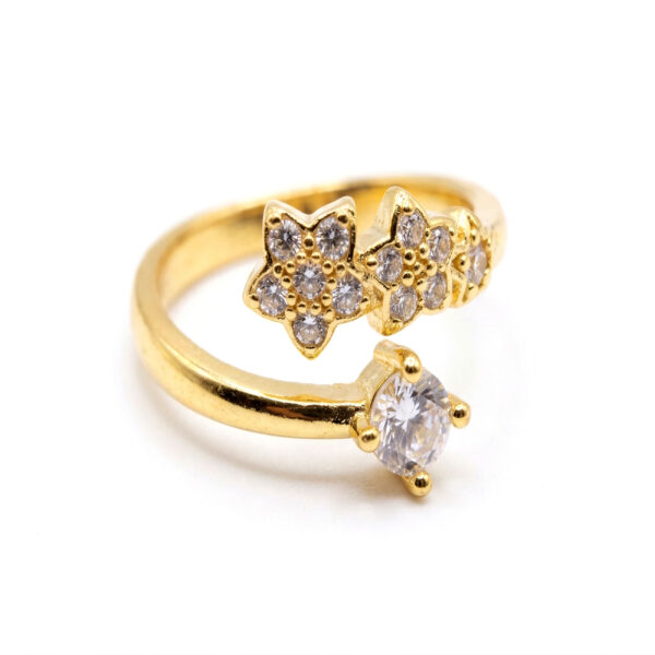 Gold Plated Cubic Zirconia Flower Open Ring for Women