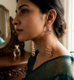 Designer Long Chain Drop Wedding Earrings for Women - Pink - Image 4