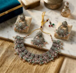 Traditional Multi-Color Choker Necklace Set with Chandbali Earrings and Maang Tikka - Image 4