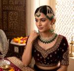 Traditional Emerald Green Crystal Beads and Gold-Plated Bridal Choker Necklace Set with Earrings, Maang Tikka & Passa - Image 4