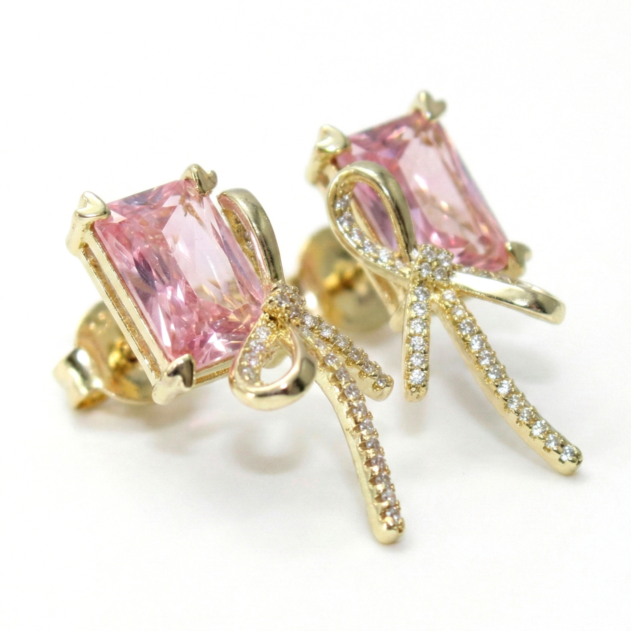 Pink Crystal Bow Korean Stud