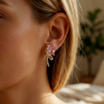 Korean Fashion Emerald Cut Crystal & Bow Stud Earrings for Women - Image 4
