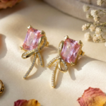Korean Fashion Emerald Cut Crystal & Bow Stud Earrings for Women - Image 11