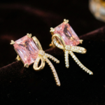 Pink Korean Bow Crystal Stud
