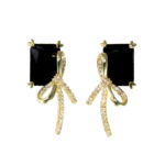Black Crystal Bow Korean Stud