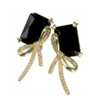 Korean Fashion Emerald Cut Crystal & Bow Stud Earrings for Women - Image 2
