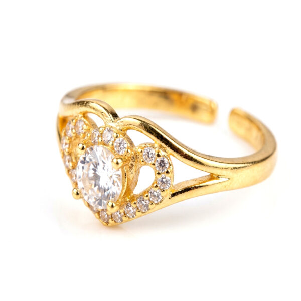 Sweetheart Gold Plated CZ Adjustable Heart Ring for Women