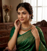 Antique Gold Tone Traditional Choker Necklace Set with Earrings & Maang Tikka - Image 3
