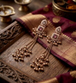 Designer Long Chain Drop Wedding Earrings for Women - Pink - Image 3