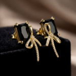 Korean Fashion Emerald Cut Crystal & Bow Stud Earrings for Women - Image 6