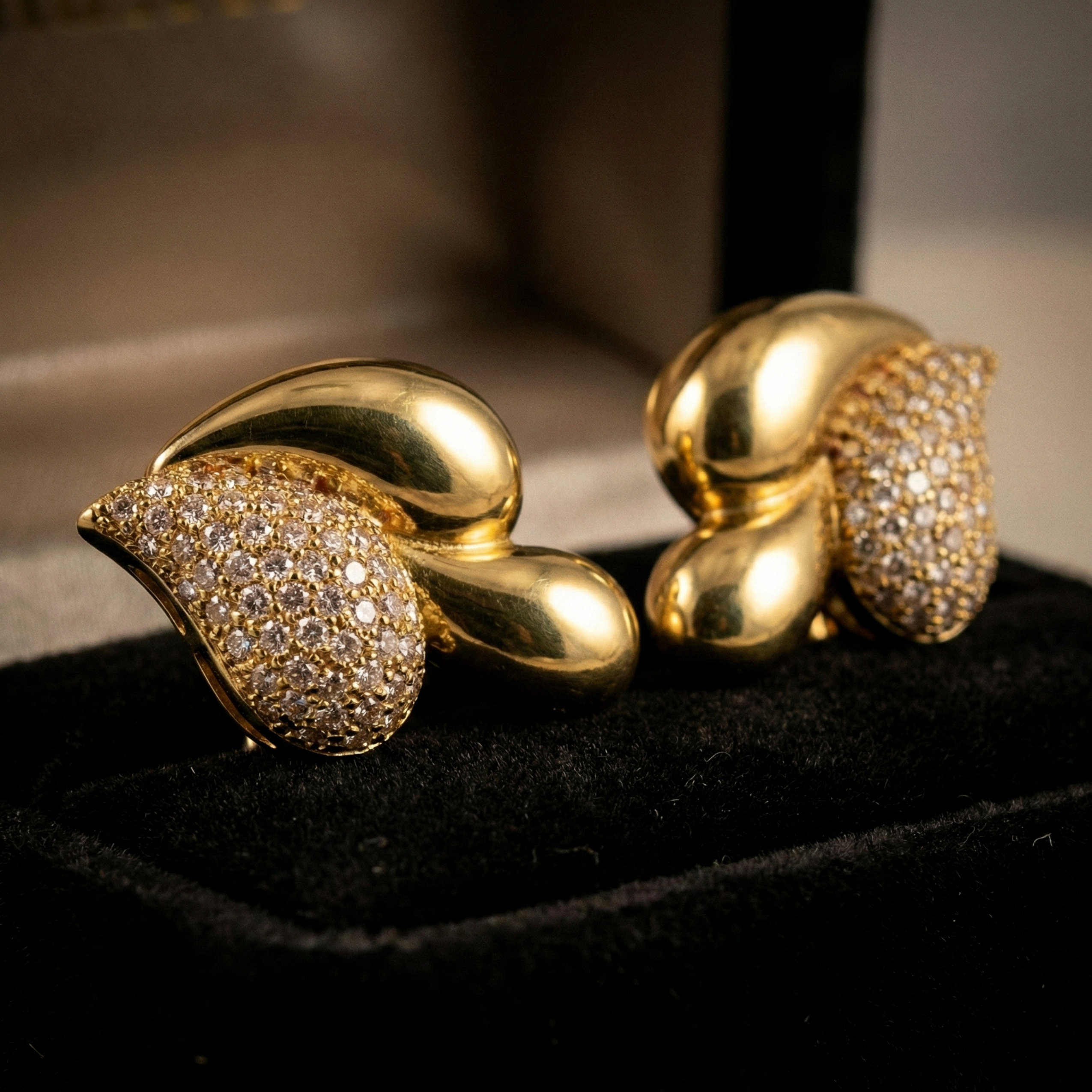 Crystal Studded Golden Raindrop Studs