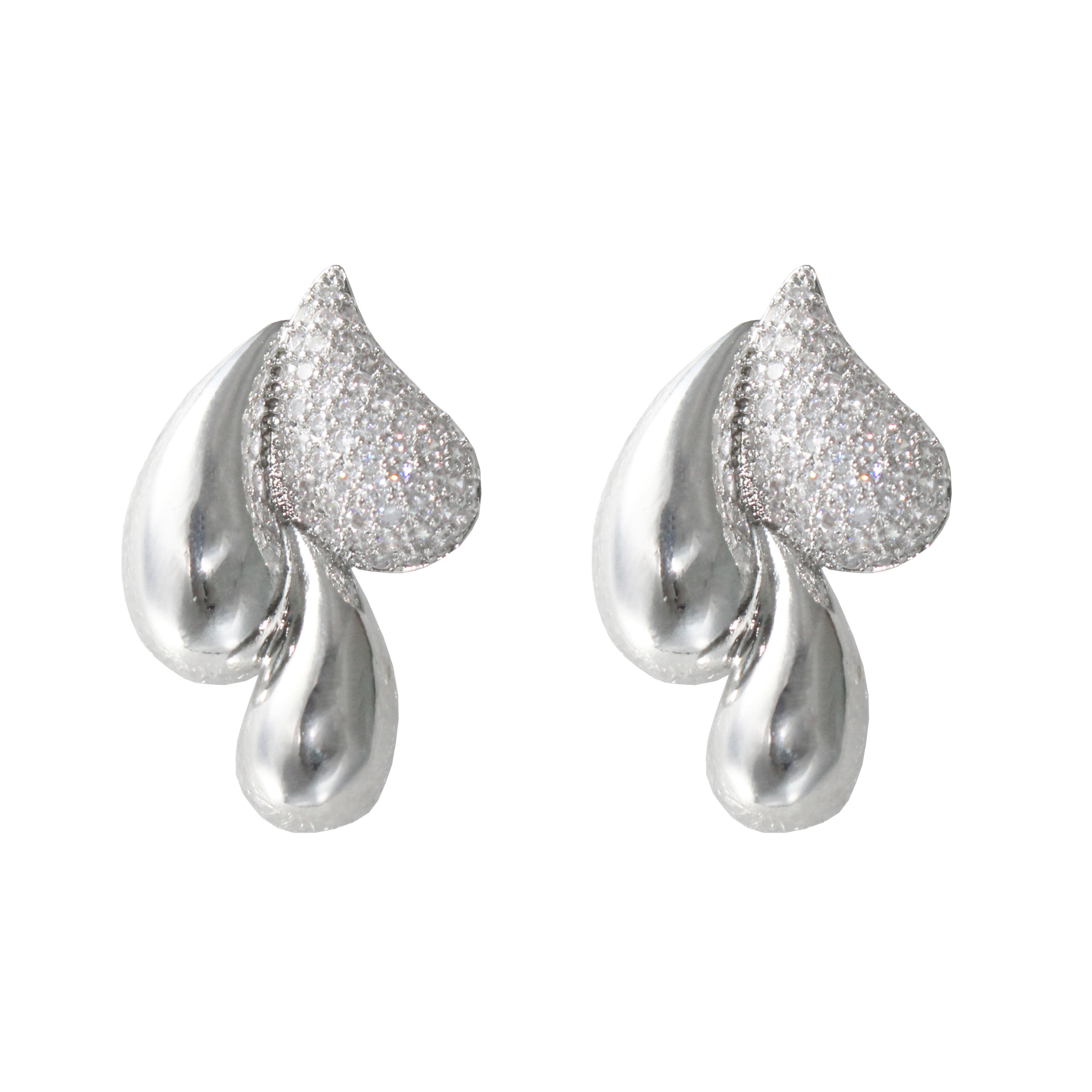 Crystal Studded Silver Raindrop Stud