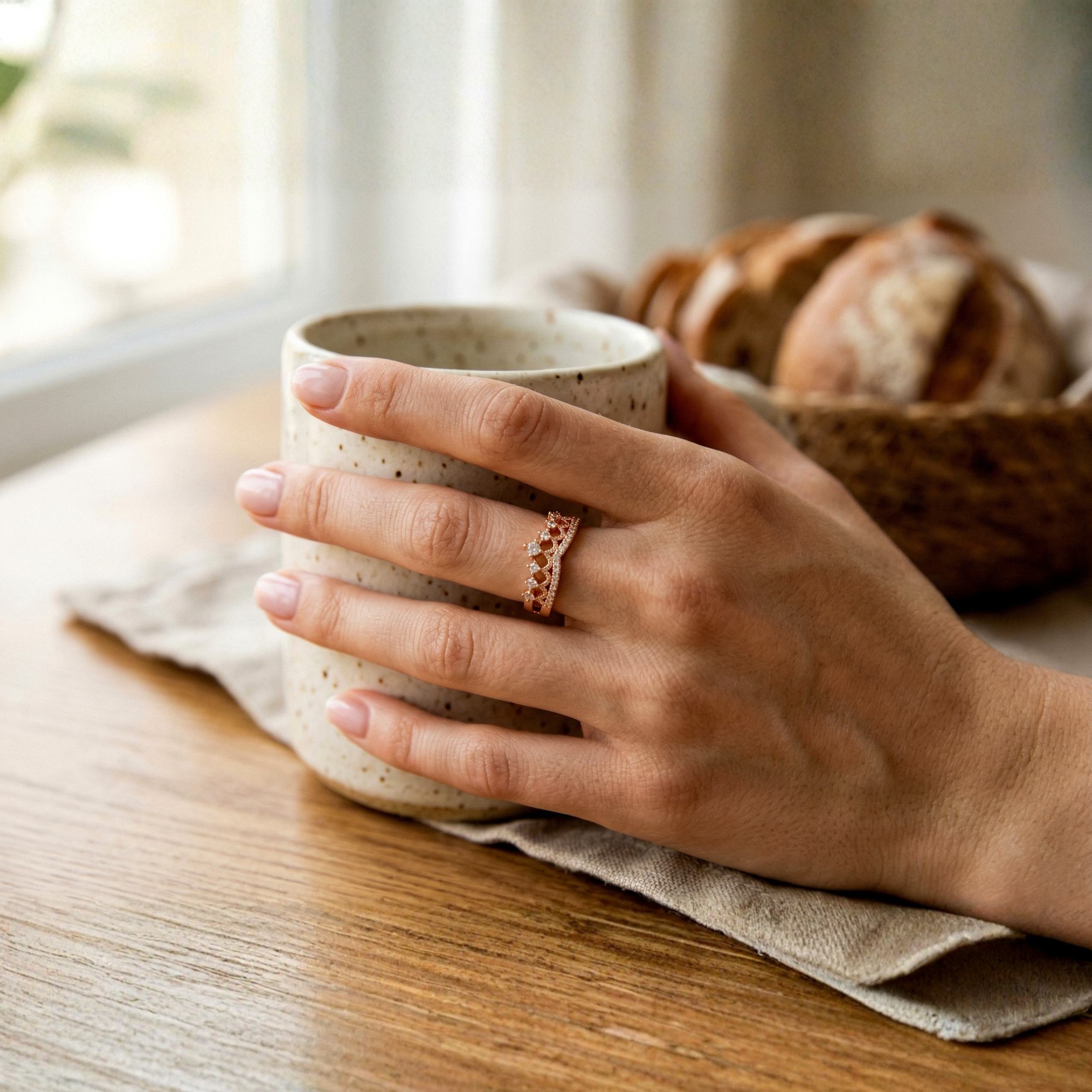 Crown gold plated AD ring on finger