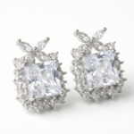 Square Cushion Cut Halo CZ Crystal Stud Korean Style Earrings - Image 2