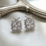 Square Cushion Cut Halo CZ Crystal Stud Korean Style Earrings - Image 11