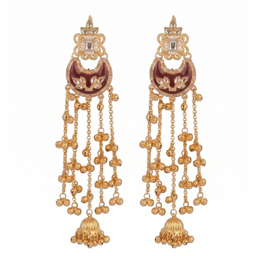 Kashmiri Earring Maroon Chandbali and ghongroo