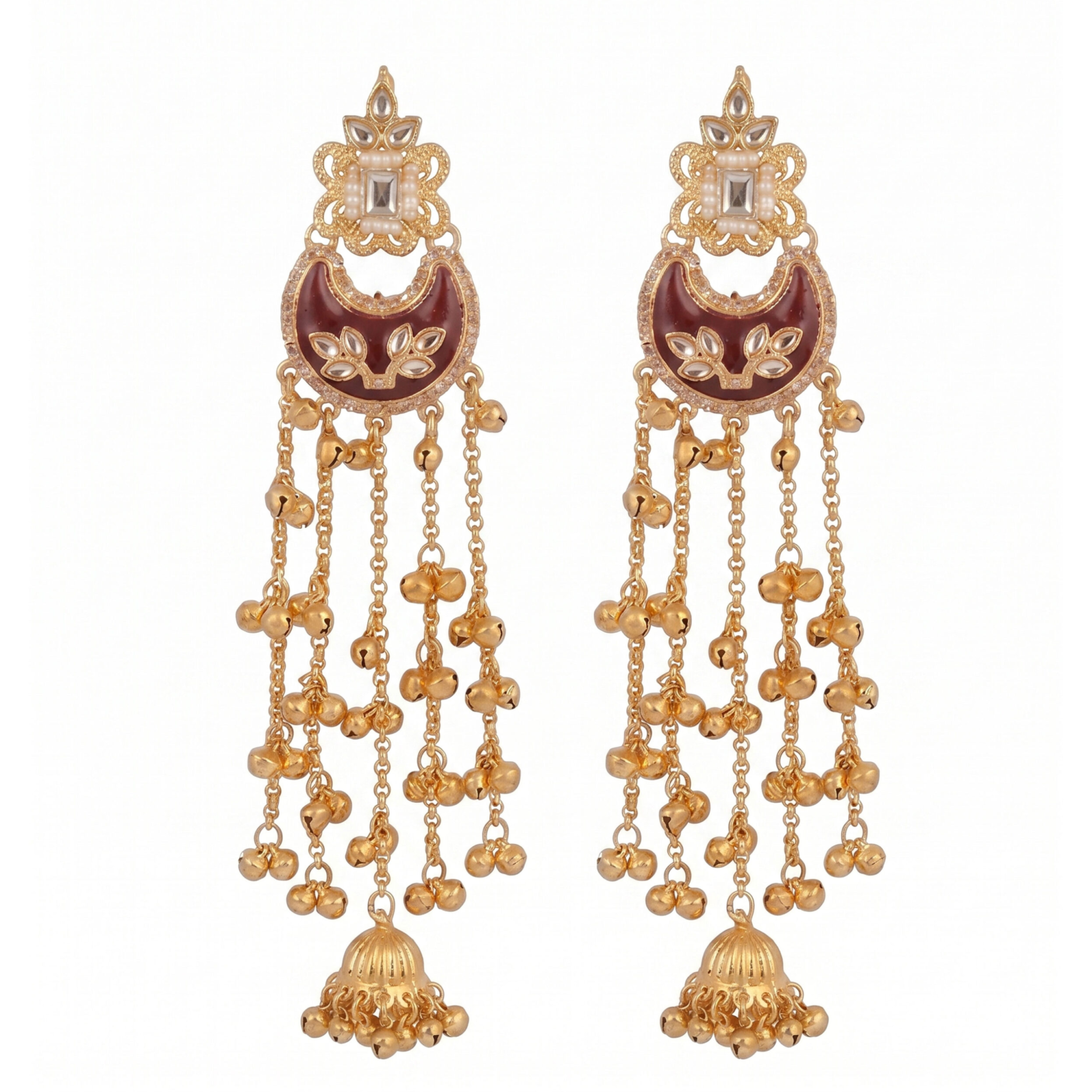 Kashmiri Earring Maroon Chandbali and ghongroo