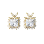 Square Cushion Cut Halo CZ Crystal Stud Korean Style Earrings - Image 12
