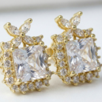 Square Cushion Cut Halo CZ Crystal Stud Korean Style Earrings