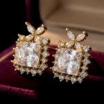 Golden Floret Halo Crystal Korean Stud