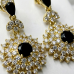 Gold Plated Floral Drop Earrings Set for Women & Girls | Black & Ruby Red Cubic Zirconia Crystal Dangle Earrings | Traditional Ethnic Statement Jewellery for Wedding, Anniversary, Festival & Gift - Image 10