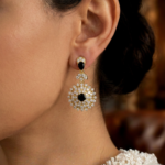 Gold Plated Floral Drop Earrings Set for Women & Girls | Black & Ruby Red Cubic Zirconia Crystal Dangle Earrings | Traditional Ethnic Statement Jewellery for Wedding, Anniversary, Festival & Gift - Image 5