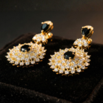 Gold Plated Floral Drop Earrings Set for Women & Girls | Black & Ruby Red Cubic Zirconia Crystal Dangle Earrings | Traditional Ethnic Statement Jewellery for Wedding, Anniversary, Festival & Gift - Image 2
