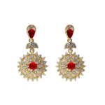 Gold Plated Floral Drop Earrings Set for Women & Girls | Black & Ruby Red Cubic Zirconia Crystal Dangle Earrings | Traditional Ethnic Statement Jewellery for Wedding, Anniversary, Festival & Gift - Image 9