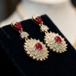 Sunburst Gold-Plated Statement Red Drop Earrings