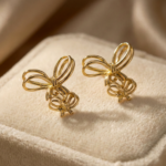 Double Ribbon Bow Knot Korean Small Drop Earrings for Women - Image 3