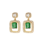 Green Stone Earrings for Women, Emerald Colored Crystal Drop Earrings, Gold Plated CZ Dangler Design, Stylish Green Colour Earrings - Image 5