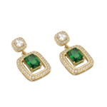 Green Stone Earrings for Women, Emerald Colored Crystal Drop Earrings, Gold Plated CZ Dangler Design, Stylish Green Colour Earrings - Image 6