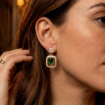 Green Stone Earrings for Women, Emerald Colored Crystal Drop Earrings, Gold Plated CZ Dangler Design, Stylish Green Colour Earrings - Image 4